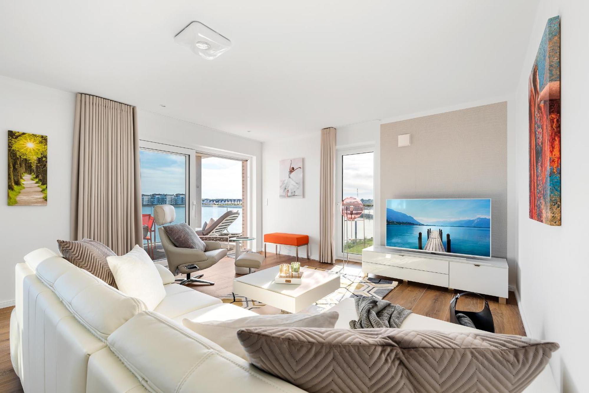 Horizont- Direkt Am Wasser, Hafenblick, Fahrstuhl, Sauna, Ueberdachter Balkon オルペニッツ エクステリア 写真